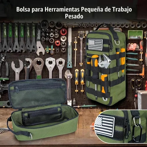 Vista 5 de Bolsa de herramientas pequeña portátil, bolsa de herramientas resistente con correa para el hombro y clip de anillo en D, bolsa de mano duradera e