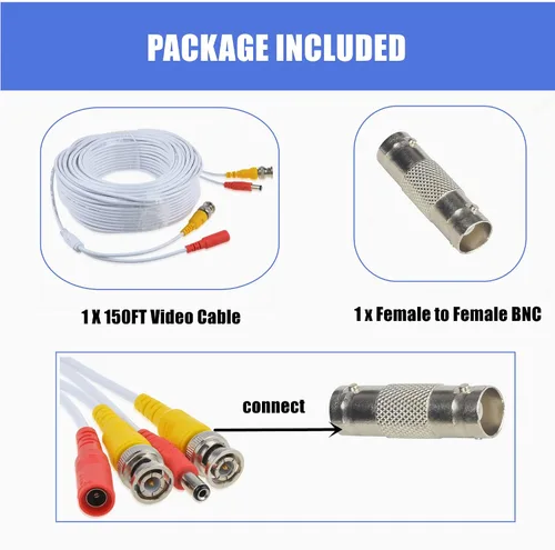 Vista 4 de Reemplazo blanco del cable de extensión BNC de 150 pies para el sistema de seguridad Wisenet SDC-89445BF