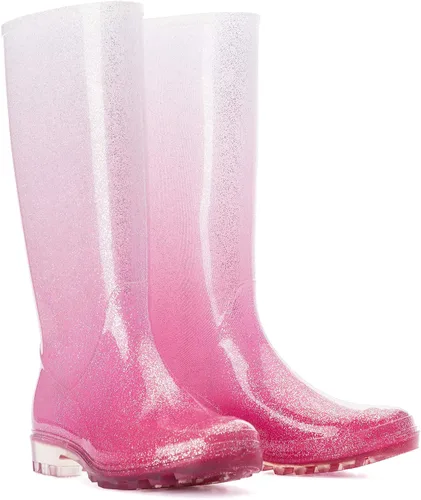Vista 2 de K KomForme Botas de lluvia impermeables hasta la rodilla para mujer con purpurina, mate y degradado