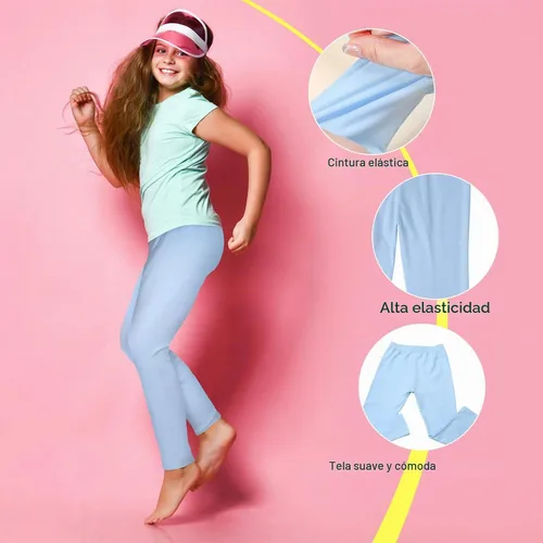 Vista 3 de Ramede 8 leggings para niñas, de longitud completa, color liso, básicos, suaves, cómodos, elásticos, pantalones para yoga y niñas Color a la moda