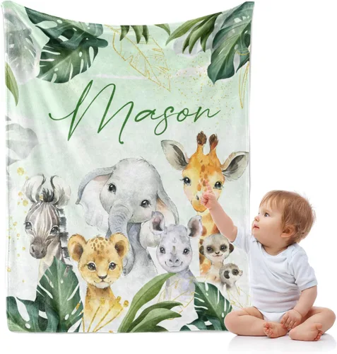 Vista 24 de J&SBGFT Manta de Bebé Personalizada para Niños - Manta con Nombre Personalizado para Niños Pequeños, Niños - Manta Decorativa de Guardería Cochecito