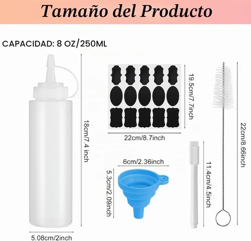 Vista 2 de Paquete de 36 botellas exprimibles de condimentos de 8 onzas a granel, a prueba de fugas, salsas multiusos para salsa de tomate y pintura, botellas
