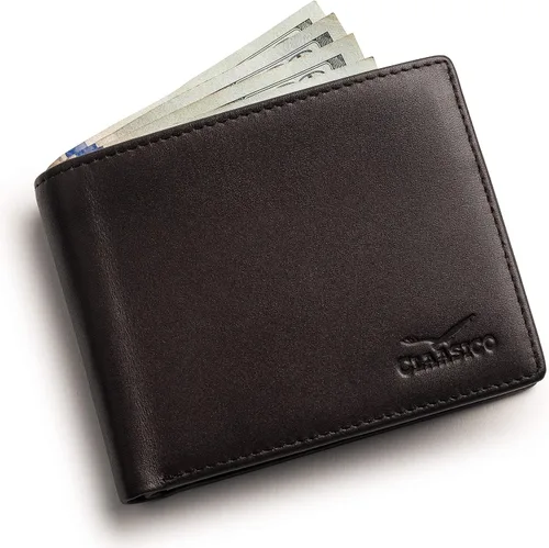 Vista 3 de Cartera para hombre, billetera RFID delgada de piel auténtica, regalo para hombres empaquetado en una elegante caja de regalo