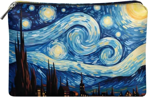 Vista 19 de Flashideas Bolsa de maquillaje portátil de cuero impermeable bolsa de cosméticos embrague maquillaje cepillo bolsa, Estampado De Mármol Azul 1