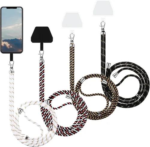 Vista 7 de Weewooday 4 piezas de cordón para teléfono con correa cruzada universal para teléfono celular, cordón para el cuello con parche para mujeres, Negro