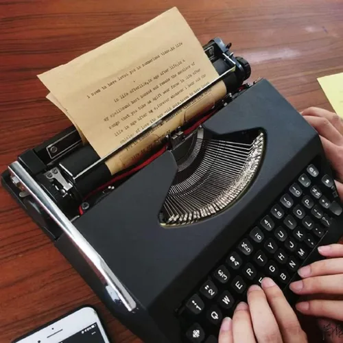 Vista 2 de Máquina de escribir manual a la antigua, máquina de escribir, botones flexibles y portátiles, escritura a mano clara, para letras, escritura Negro