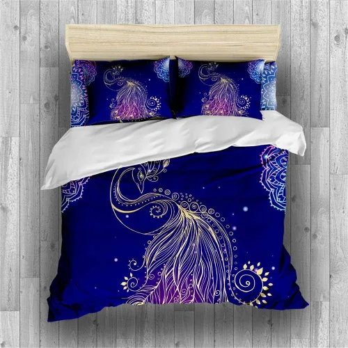 Vista 3 de REALIN Juego de funda de edredón de pavo real, ropa de cama colorida Phnom Penh, juego de ropa de cama azul real noble de 2/3/4 piezas, fundas
