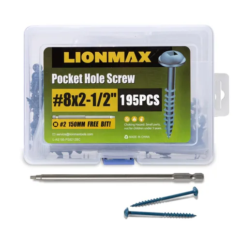 Vista 10 de LIONMAX Tornillos de bolsillo para madera #8 x 2-1/2 pulgadas, 150 tornillos de madera para agujero de bolsillo, cabezal de arandela