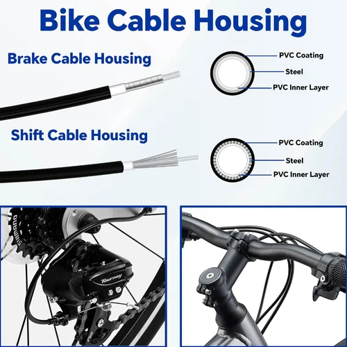 Vista 4 de 42 piezas de cable universal de freno de bicicleta y kit de carcasa con cable de cambio de cambio, línea de transmisión de bicicleta incluye tapas