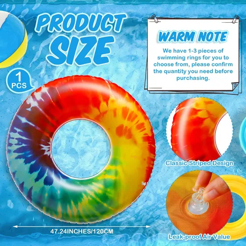 Vista 2 de Simgoing Flotadores inflables gigantes para piscina, flotadores de tubo de teñido anudado de 47.24 pulgadas, flotadores grandes y coloridos