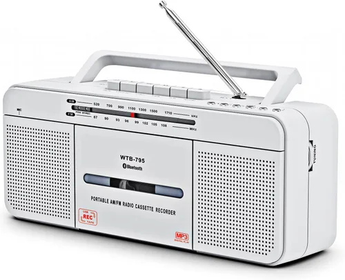 Vista 10 de Boombox portátil estilo retro clásico de los años 80 con reproductor grabador de casete, radio AM/FM/SW1/SW2, Bluetooth, ranuras USB/Micro SD
