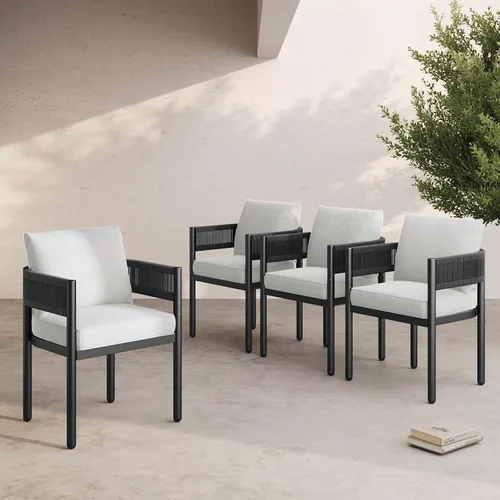 Vista 15 de Grand patio - Juego de 2 sillas de comedor para exterior, 2 piezas de sillas de comedor para patio, sillas fijas de patio de mimbre tejido en metal