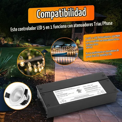 Vista 6 de 200W Dimmable LED Driver 24V, CA a DC llevó la fuente de alimentación del Transformador regulable 5 en 1, compatible con atenuadores Lutron