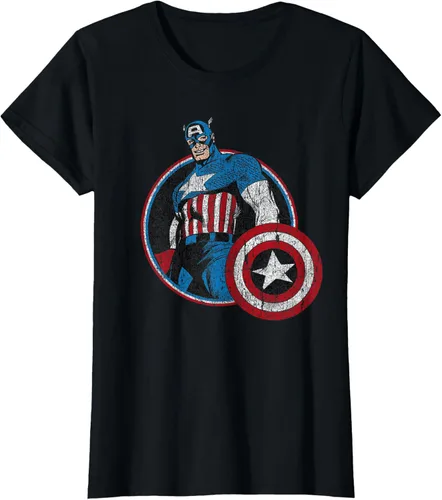 Vista 46 de Marvel Avengers Vintage Capitán América Comic Hero Retrato Camiseta Pequeña Negro