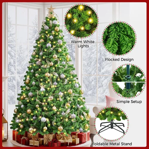 Vista 4 de Yaheetech Árbol de Navidad artificial preiluminado de 6 pies con luces incandescentes blancas cálidas, árbol de Navidad preiluminado completo Verde