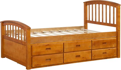 Vista 5 de Cama de almacenamiento con plataforma de madera de tamaño individual con 6 cajones, muebles de dormitorio para niños (roble)