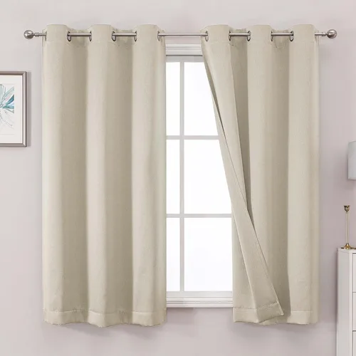 Vista 53 de OWENIE Cortinas 100% opacas de 63 pulgadas de largo, 2 paneles para dormitorio, sala de estar, cortinas superiores con ojales con aislamiento Negro