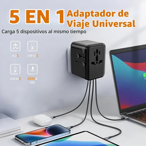 Vista 6 de CC Store Adaptador de viaje universal con 3 puertos USB-C y 2 USB-A 17.5W Negro-17.5W