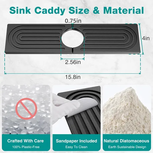 Vista 2 de DK177 Tapete para grifo para fregadero de cocina, bandeja de piedra absorbente de agua para fregadero, tapete de grifo de secado rápido