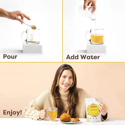 Vista 5 de Waka - Mezcla de té instantánea, paquete de 3 bolsas, 100% sin aditivos, polvo de té sin azúcar, frambuesa, mango, granada (4.5 onzas cada uno)