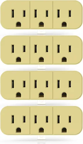 Vista 13 de ELEGRP Extensor de triple salida, pestaña de pared con conexión a tierra de 3 puntas, enchufe adaptador de enchufe múltiple con 3 tomas de corriente