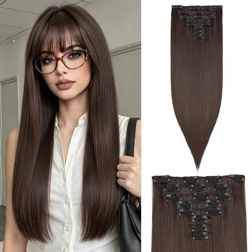 Vista 21 de S-noilite 8 piezas de extensiones de cabello largo con clip para mujer, extensiones de cabello sintético de doble trama, 18 pulgadas, #12H24 Honey