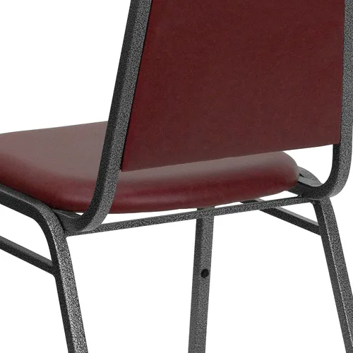 Vista 9 de BizChair Silla apilable trapezoidal, marco de la vena del vinilo de Borgoña/de plata