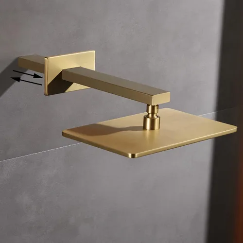 Vista 3 de RANDOM Brazo de ducha dorado cepillado de 16 pulgadas con brida y cinta de teflón, tubo extensor de extensión de acero inoxidable grueso