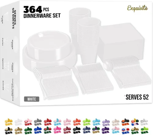 Vista 34 de Exquisite 350 Piezas Platos de Plástico de Cumpleaños Azules Para Fiestas, Juego de Platos Desechables de Cumpleaños Azules, 50 de Cada Juego