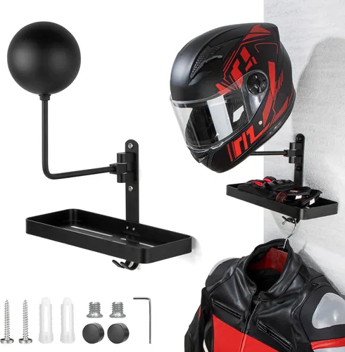 Vista 8 de PUERSI Soporte de pared para casco, rotación de 180°, para motocicleta, bicicleta, carreras, ropa exterior, exhibición de equipo deportivo
