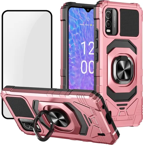 Vista 8 de Ailiber Funda para Nokia C210, Nokia C210 con protector de pantalla de vidrio templado, soporte de anillo para montaje magnético de coche