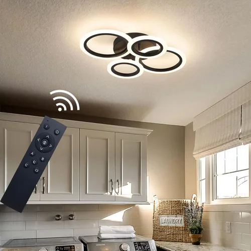 Vista 8 de Shine LUEST Lámpara de techo LED moderna de 34 W, 3000 K-6000 K regulable, accesorios de iluminación de techo para montaje en techo, 4 anillos