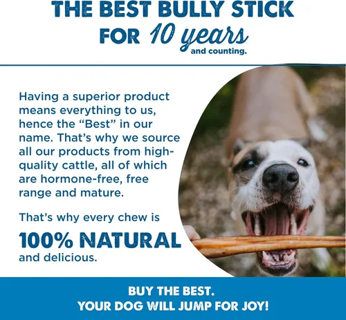 Vista 6 de Best Bully Sticks - Palitos de carne seca para perros, completamente naturales y digeribles, 100% carne de res alimentada con pasto, palitos
