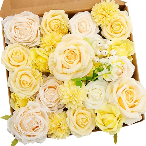 Vista 20 de Caja de flores artificiales azul marino, rosas de dalias de seda con tallos para manualidades, ramos de boda, centros de mesa, arreglos, decoración