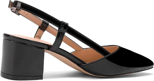 Vista 3 de Zapatos de tacón bajo de charol grueso de 1.5 pulgadas con correa al tobillo y puntera puntiaguda, zapatos de vestir para negocios