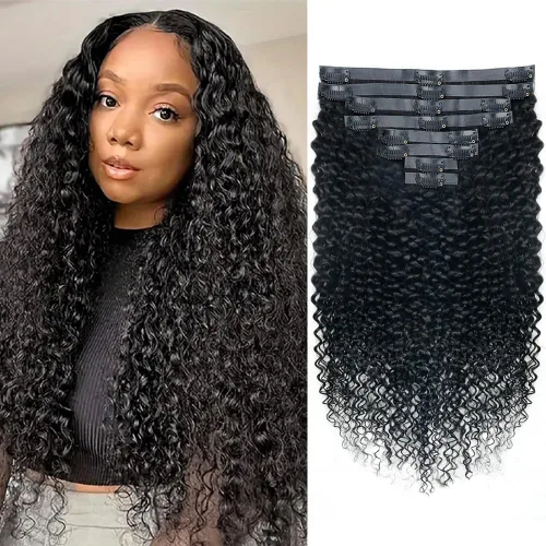 Vista 25 de Extensiones de cabello humano real rizado con clip, balayage, color marrón chocolate a rubio caramelo, 8 piezas con 18 clips, 4.23 oz/juego