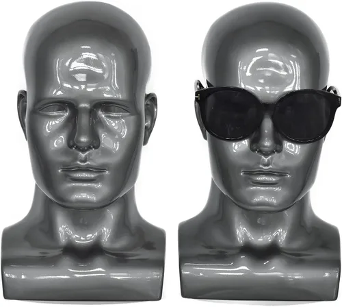 Vista 7 de Cabeza de maniquí de PVC negro para maniquí masculino soporte modelo pantalla sombrero bufanda pelucas pelo gafas sombrero belleza estilo Negro mate