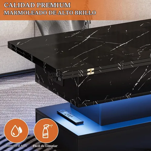 Vista 6 de SYESWAY Mesa de Centro Elevable de 39.4" con Estación de Carga, Mesa de Centro Multifuncional 4 en 1 con Almacenamiento y Compartimentos Ocultos