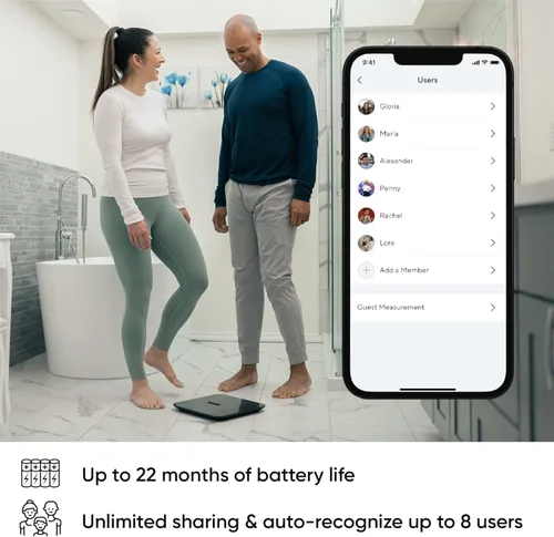 Vista 7 de Wyze Smart Scale X - Báscula digital de baño para peso corporal, IMC, grasa corporal, masa muscular, monitor de frecuencia cardíaca, sincronización
