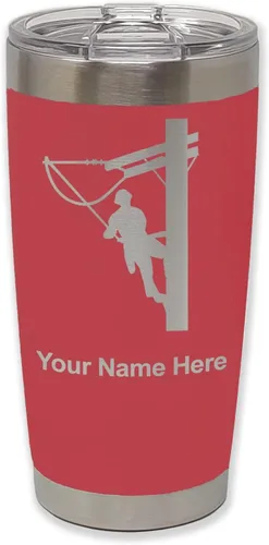 Vista 22 de LaserGram Taza aislada al vacío de 20 onzas, Lineman, grabado personalizado incluido (negro)