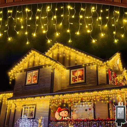 Vista 21 de Luces de Navidad de carámbano para exteriores, 60 pies, 612 luces LED con 136 gotas, 12 modos, regulable, temporizador y resistente al agua, 29 V