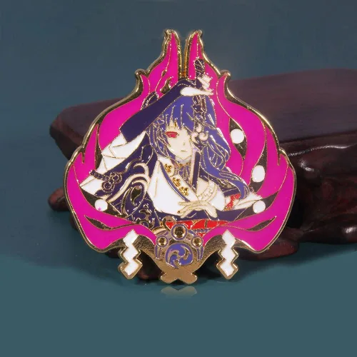 Vista 5 de Genshin Impact Hutao Broche Broche esmaltado de personajes Hutao Cosplay Broche de solapa Regalo para fanáticos mujeres y niñas Metal Sin gemas