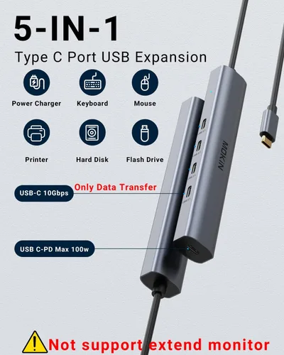Vista 2 de Hub USB C, divisor USB C de 10 Gbps con 4 puertos USB C 3.1, 100 W PD, adaptadores multipuerto USB C a USB C Hub para MacBook Pro/Air M2 M1, iPad