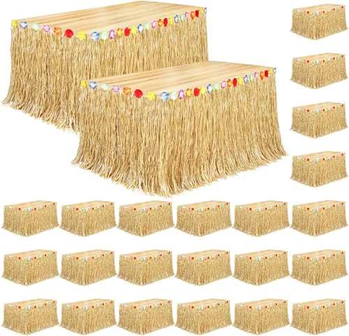 Vista 9 de Fovths Luau - Falda de mesa de hierba natural de 9 pies x 29.5 pulgadas, falda de mesa hawaiana para decoraciones de fiesta hawaiana tropical, Verde
