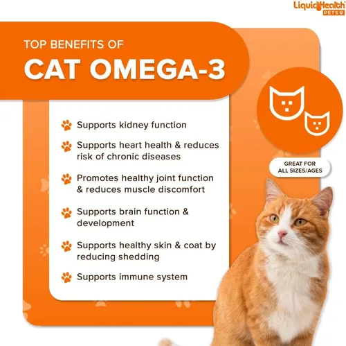 Vista 3 de Liquid Health Pets - Aceite de pescado omega 3 capturado en la naturaleza para gatos, suplemento líquido Omega 3 para gatos con EPA+DPA+DHA, reduce