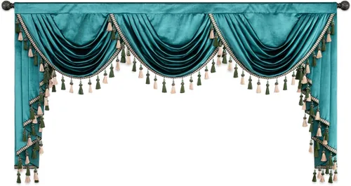 Vista 49 de VOGOL Cenefa de cortinas de terciopelo grueso para dormitorio, cenefas de cascada de lujo con aislamiento térmico dorado para sala de estar formal