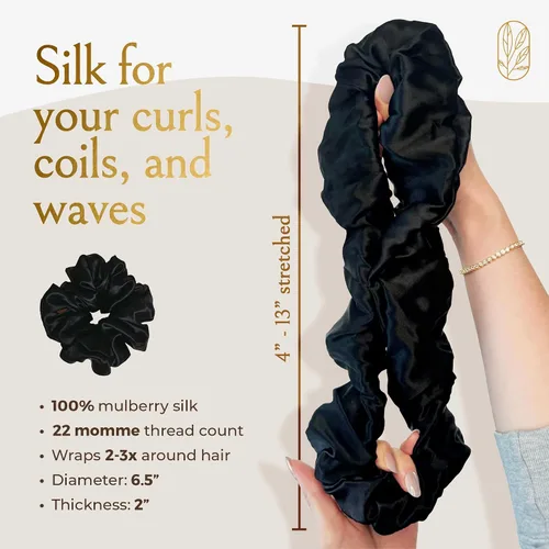 Vista 3 de Coleteros de seda para mujeres con moño – Coleteros de seda de morera extragrandes – Coleteros sin daños extra grandes para cabello rizado, grueso