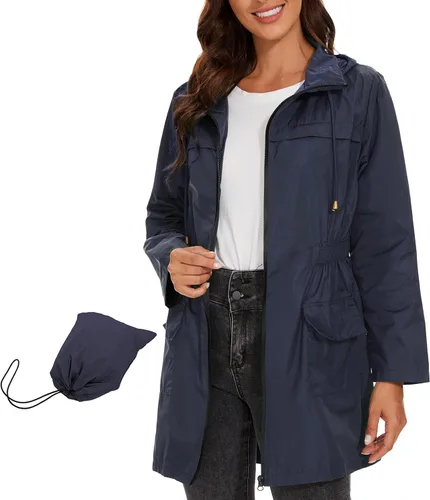 Vista 6 de Century Star Chaquetas de lluvia para mujer, impermeables, ligeras, cortavientos, con capucha, plegables