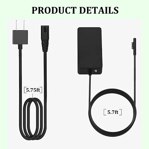Vista 3 de Cargador de superficie de 65 W compatible con Microsoft Surface Pro 9, 8, 7+, 7, 6, 5, 4, 3, X, modelo: 1706, 1866, 1824, 1796, 1769, 1724, 1625