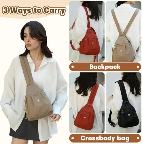 Vista 6 de Mini bolsa impermeable de 2 vías, mochila pequeña Oxford con múltiples compartimentos, para mujeres, universitarios, viajeros, viajes con antirrobo